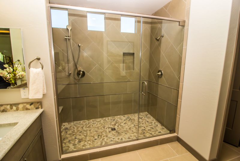 Shower with Textured Tile Accents